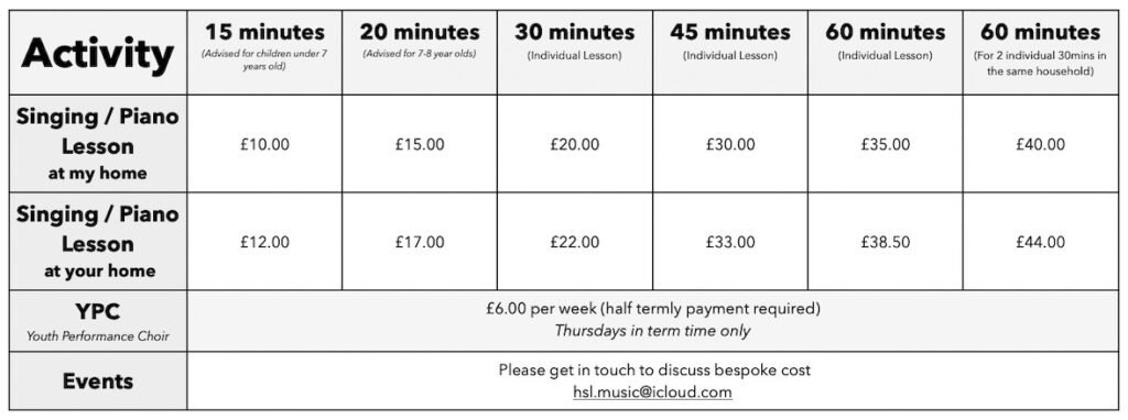 lesson prices 2026.2027